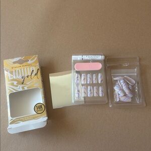 Gold purple and light blue Press-On Nails coffin shape